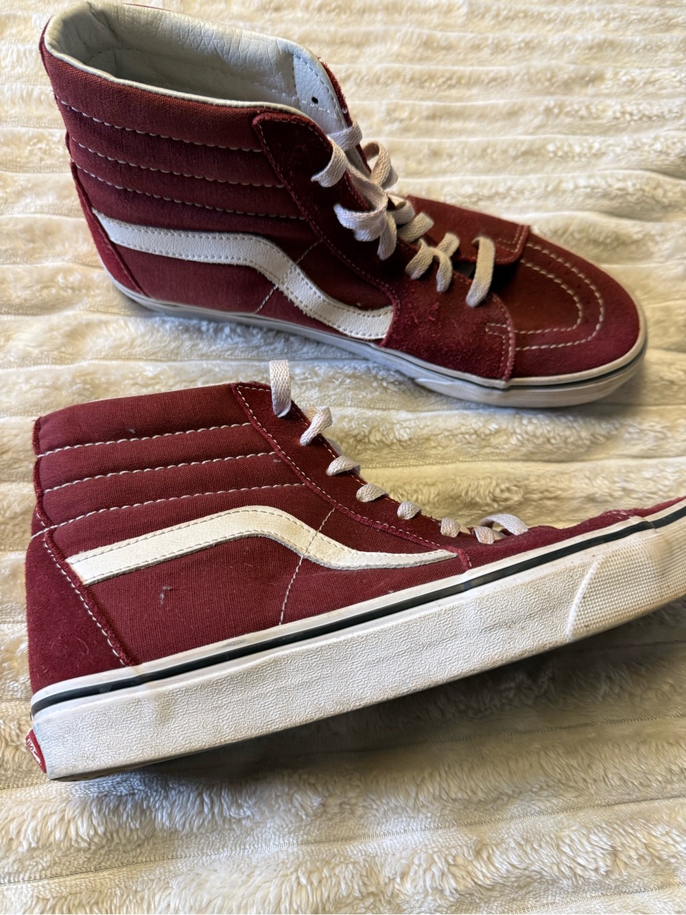 Vans Maroon High-Top Sneakers with White Stripe
